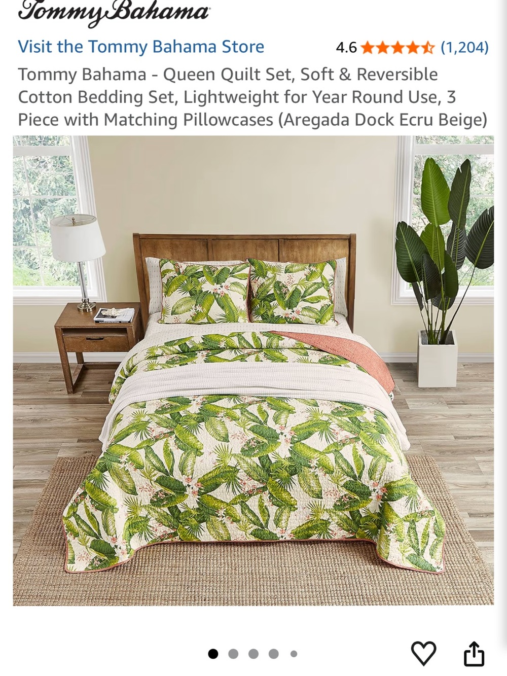 Tommy Bahama Tropical Green and Pink Quilt